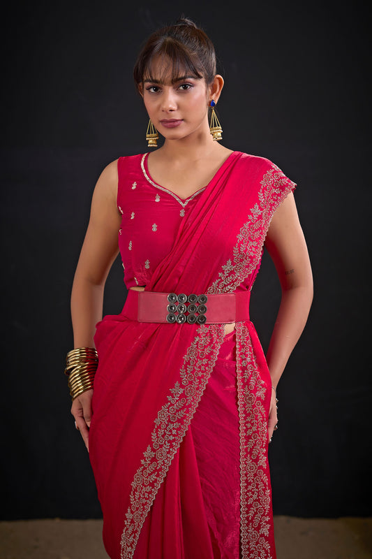 Red Designer Saree with Heavy Embroidered Border