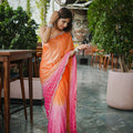 Orange Pink Ombre Sequins Saree Pink Border Designer Party Wear