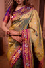 Olive Green Paithani Silk Saree with Contrast Magenta Zari Border