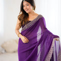 Elegant Purple Georgette Saree with Heavy Embellished Border