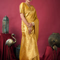 Mustard Yellow Banarasi Silk Saree Rich Golden Zari Weaving Blouse