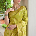 Olive Green Cotton Silk Saree with Traditional Woven Border