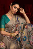 Grey Banarasi Silk Saree with Green Contrast Pallu
