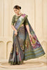 Elegant Grey Floral Printed Linen Cotton Saree