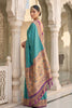 Turquoise Blue Paithani Silk Saree Traditional Zari Border Purple Designer Blouse