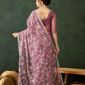 Mauve Embroidered Net Saree Thread Work Border Party Wear Saree