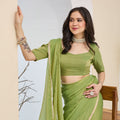 Pista Green Georgette Ready To Wear Saree with Designer Pearl Lace Border
