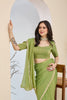 Pista Green Georgette Ready To Wear Saree with Designer Pearl Lace Border