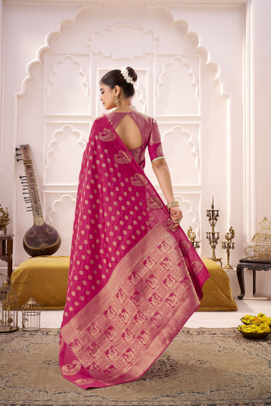 Rani Pink Banarasi Silk Saree with Rich Gold Zari Traditional Saree