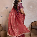 Maroon Silk Saree Golden Zari Embroidery Border Matching Blouse