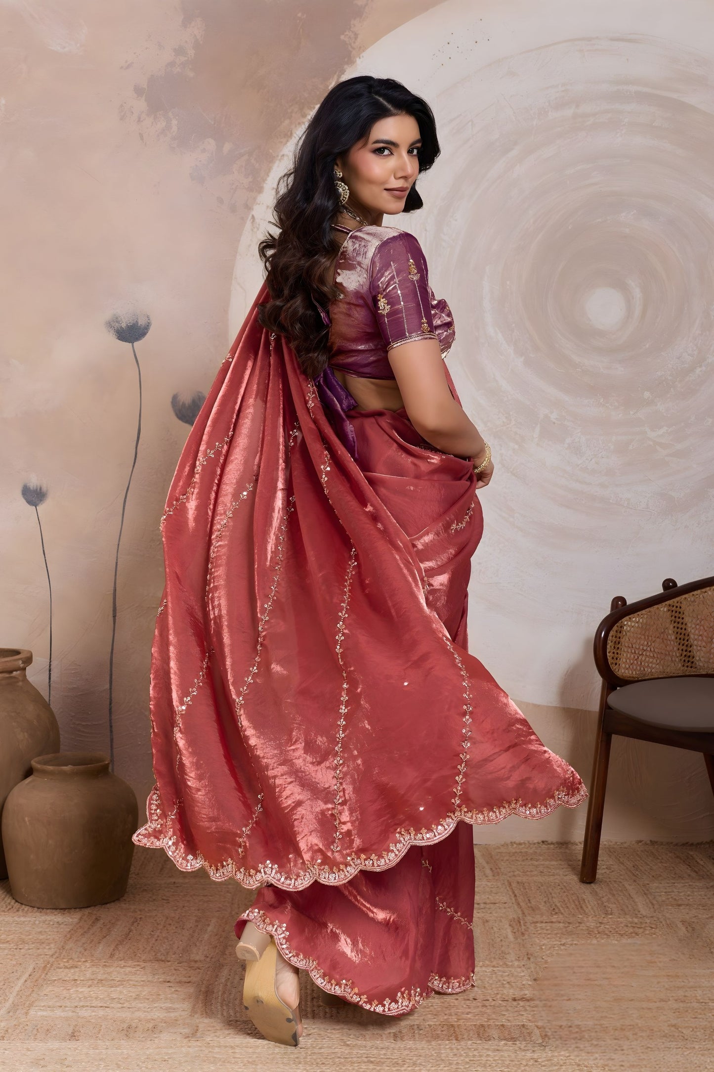 Maroon Silk Saree Golden Zari Embroidery Border Matching Blouse