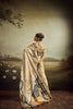 Beige Linen Silk Saree with Abstract Digital Print Designer Tassel Pallu