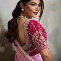 Pink Organza Saree with Heavy Embroidered Designer Blouse