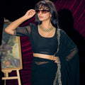 Black Georgette Saree with Embroidered Border Designer Saree