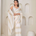 White Satin Silk Saree with Gold Zari Designer Saree