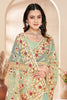 Pista Green Net Floral Embroidered Saree Heavy Scalloped Border Blouse