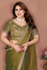 Olive Green Silk Blend Saree with Embroidered Border Designer Blouse
