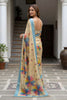 Beige Printed Linen Silk Saree with Multicolor Leaf Design