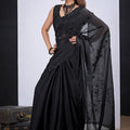 Black Organza Saree with Floral Embroidery Designer Saree