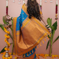 Royal Blue Silk Saree Mustard Gold Woven Border Traditional Design