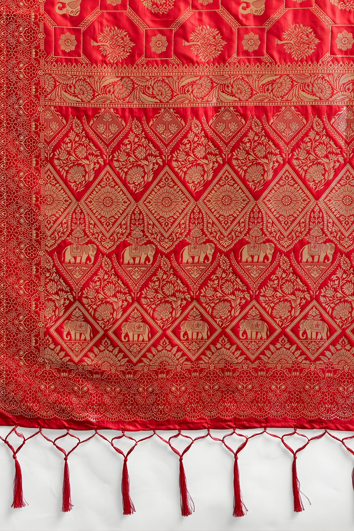 Red Banarasi Silk Saree with Heavy Gold Zari Work Designer Saree