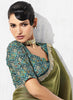 Olive Green Silk Saree with Golden Designer Green Blouse  Party Wear