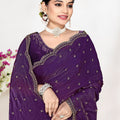 Deep Purple Silk Saree with Zari Embroidered Border Buti Work