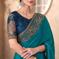 Teal Green Designer Saree Embroidered Lace Border Sequined Blouse