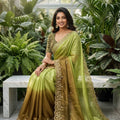 Olive Green Brown Ombre Silk Saree with Heavy Embroidered Border