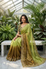 Olive Green Brown Ombre Silk Saree with Heavy Embroidered Border