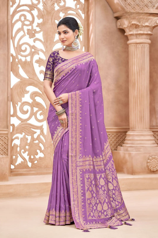 Royal Purple Kanjivaram Silk Saree with Gold Zari Border 