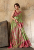 Green Banarasi Silk Saree Pink Zari Border Floral Weaving Saree