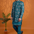 Admirable Teal Blue Indo Western Sherwani Heavy Embroidery With Designer Jacket
