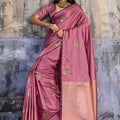 Premium Rose Pink Banarasi Silk Saree with Rich Zari Woven Border