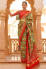 Olive Green Red Patola Print Silk Saree Traditional Gujarati Designer Border