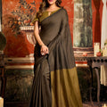 Dark Brown and Olive Dual Tone Silk Saree with Minimal Design