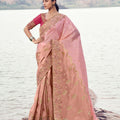 Pink Silk Saree with Heavy Zari Embroidery Contrast Blouse