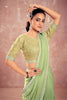 Pastel Green Georgette Saree Silver Embroidered Border Designer Blouse
