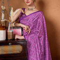Purple Bandhani Print Saree with Mirror Work Designer Saree