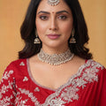 Royal Red Georgette Saree Heavy Sequins Embroidered Border Designer Blouse