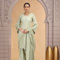 Elegant Green Satin Silk Embroidered Salwar Suit with Matching Dupatta