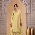 Beautiful Yellow Satin Silk Embroidered Salwar Suit with Matching Dupatta