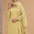 Beautiful Yellow Satin Silk Embroidered Salwar Suit with Matching Dupatta