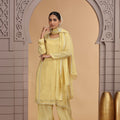 Beautiful Yellow Satin Silk Embroidered Salwar Suit with Matching Dupatta