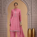 Charming Pink Satin Silk Embroidered Salwar Suit with Matching Dupatta