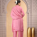 Charming Pink Satin Silk Embroidered Salwar Suit with Matching Dupatta
