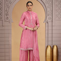 Charming Pink Satin Silk Embroidered Salwar Suit with Matching Dupatta