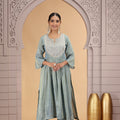 Stylish Firozi Satin Silk Embroidered Kurti for Festive and Wedding Wear