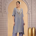 Trendy Grey Satin Silk Embroidered Kurti for Festive and Wedding Wear