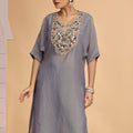 Trendy Grey Satin Silk Embroidered Kurti for Festive and Wedding Wear